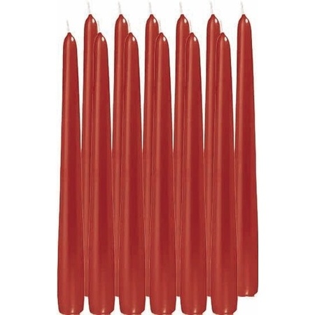 12x Rode dinerkaarsen 25 cm 8 branduren