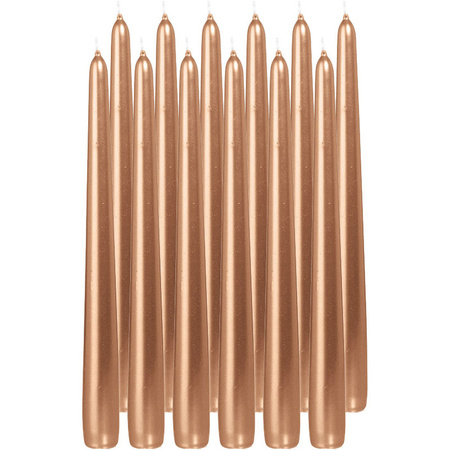 Candle holders set 2x aluminium silver 15 cm with 12x rose gold candles 25 cm