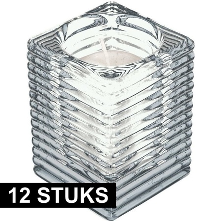 12x Transparante kaarsenhouders met kaars 7 x 10 cm 24 branduren