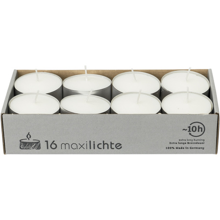 16x Witte maxi theelichtjes/waxinelichtjes 10 branduren