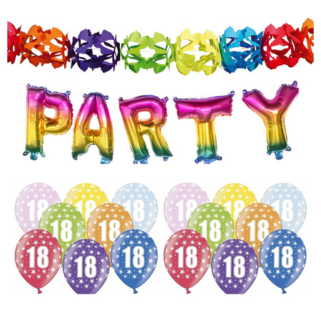 18 jaar feestartikelen pakket slingers/cijfer ballonnen/folie letters