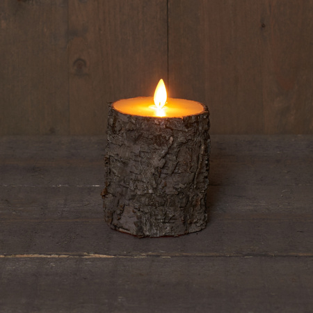 1x Brown birch wood LED candles 10 cm 
