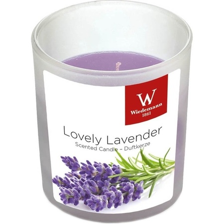 1x Scented candle lavender in glass holder 25 burning hours