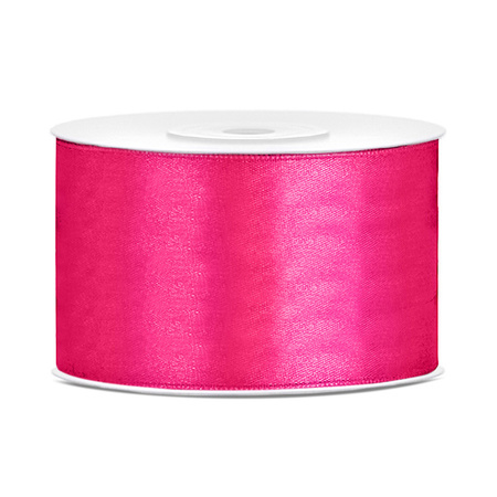 1x Hobby/decoration dark pink satin ribbon 3,8 cm/38 mm x 25 meters