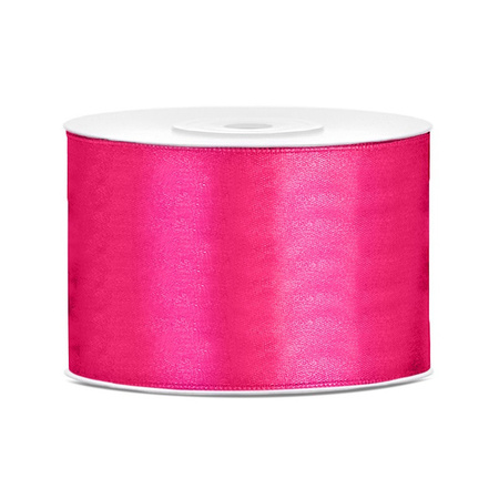 1x Hobby/decoration dark pink satin ribbon 5 cm/50 mm x 25 meters