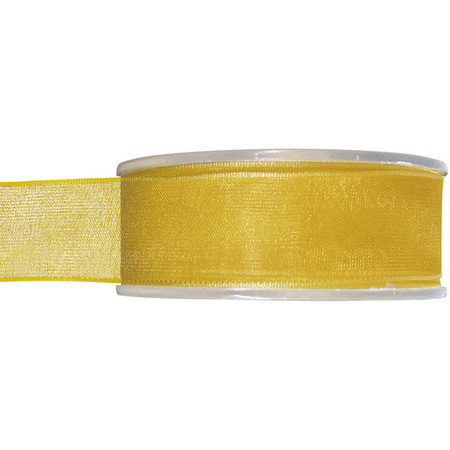 1x Hobby/decoration yellow organza ribbons 2,5 cm/25 mm x 20 meters