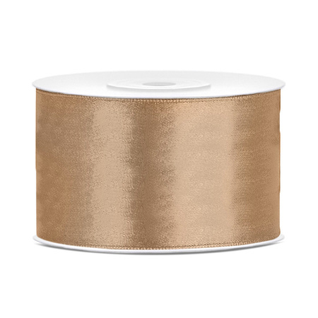 Set of 2x pieces decoration ribbons - gold and white - 38 mm x 25 meters