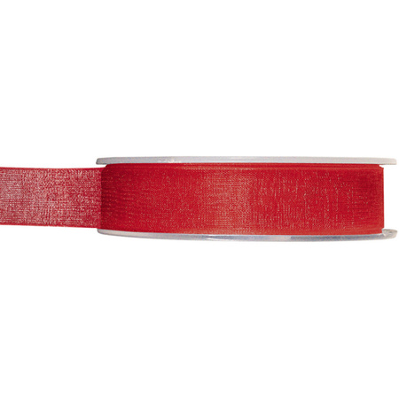 1x Hobby/decoration red organza ribbons 1,5 cm/15 mm x 20 meters