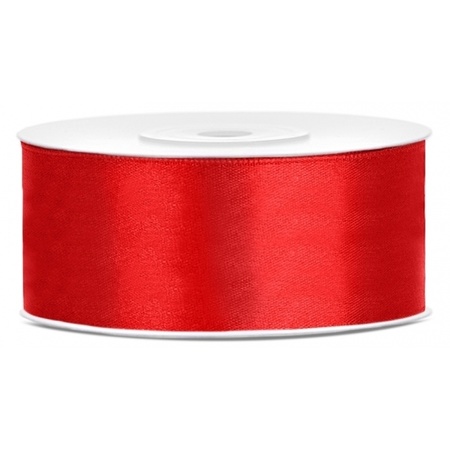 4x rolls satin ribbon - red-silver-purple-creme 2.5 cm x 25 meters