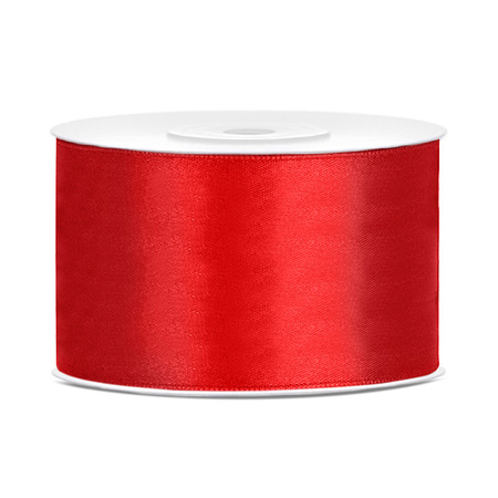 1x Hobby/decoration red satin ribbon 3,8 cm/38 mm x 25 meters