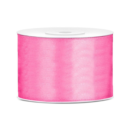 1x Hobby/decoration pink satin ribbon 5 cm/50 mm x 25 meters