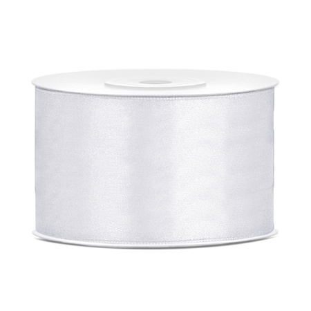 Set of 2x pieces decoration ribbons white and red 38 mm x 25 meters