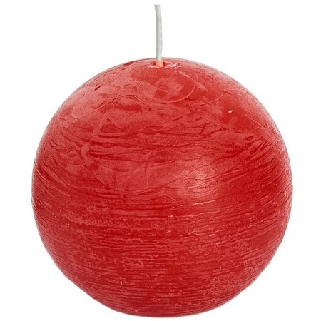 1x Red rustic sphere/ball candle 8 cm 24 hours