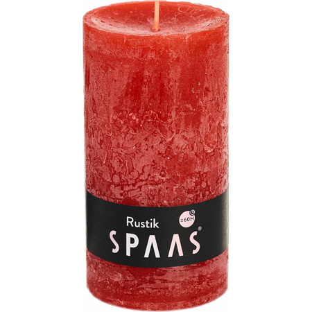 1x Red rustic cylinder candle 7 x 13 cm 60 hours