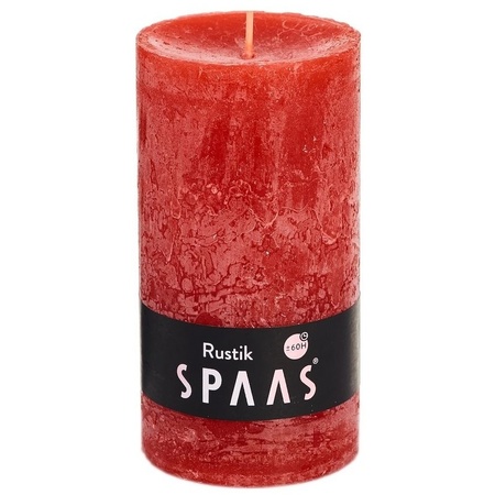 1x Red rustic cylinder candle 7 x 13 cm 60 hours