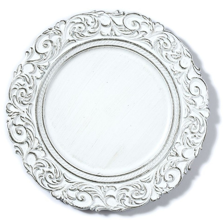 1x pcs candle charger plates/platters white brocante 33 cm
