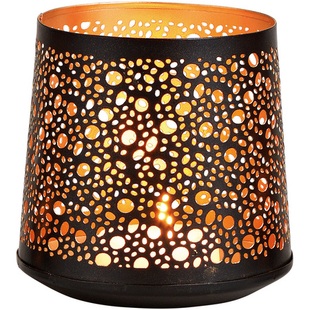 1x tealights/candle holders black/gold dots/drops pattern 13 cm