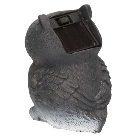 1x Owl garden statue white/grey with solar energy light 9 cm