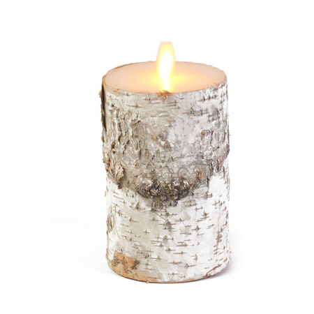 1x White burk wood LED candles 12,5 cm