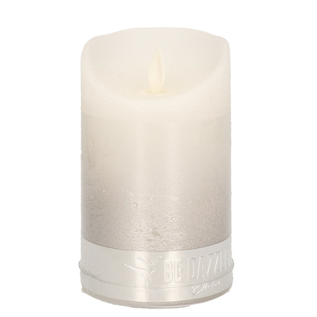 1x Luxury silver/white LED candles 7,5 x 12,5 cm 