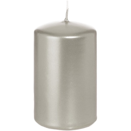 Set  of 2x cylinder candles silver 8 and 12 cm