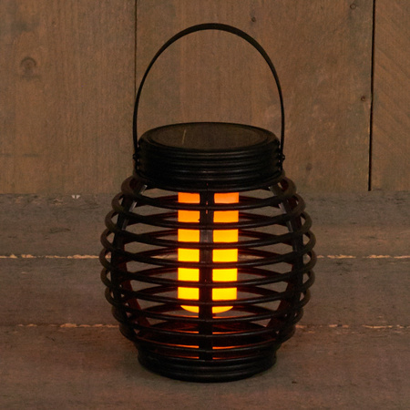 1x Black solar lantern with flame effect 15 cm
