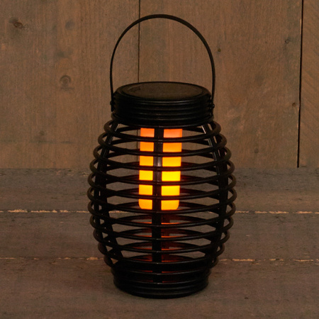 1x Black solar lanterns with flame effect 19 cm