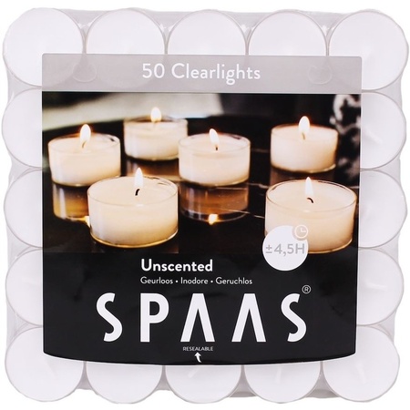 200x Clearlights white tealights candles 4.5 hours resealable