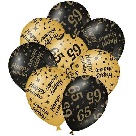 24x stuks leeftijd verjaardag ballonnen 65 jaar en happy birthday zwart/goud