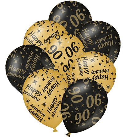 24x birthday party balloons 90 years and happy birthday black/gold