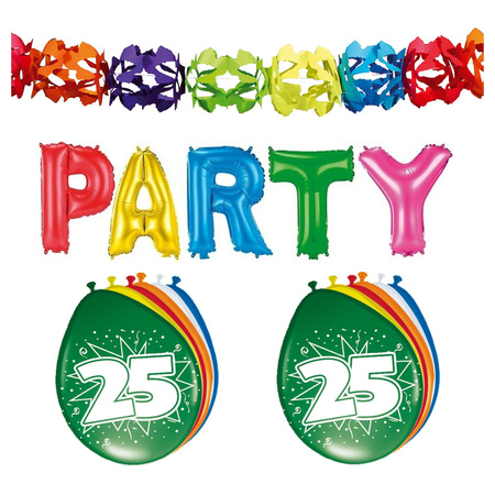 25 jaar verjaardag versiering pakket slinger/ballonnen/folie letters
