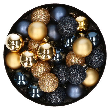 vergeetachtig Schurend Ongeautoriseerd 28x stuks kunststof kerstballen goud en donkerblauw mix 3 cm in de  bierfeest winkel