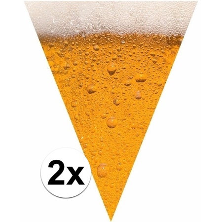 2x Bier print vlaggenlijnen / slingers 6,4 meter
