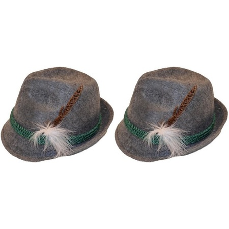 2x Grey Tyrolean hat dress up accessory for adults