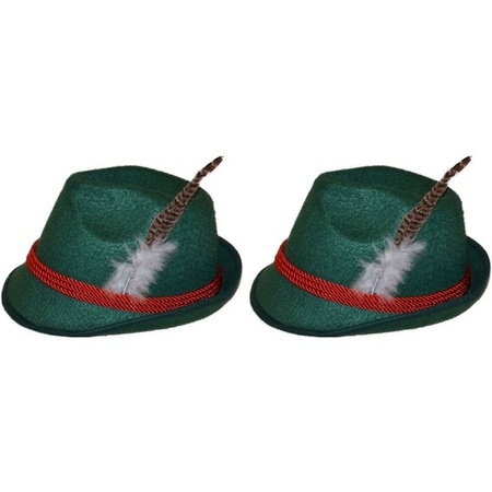 2x Green Tyrolean hats dress up accessories for adults