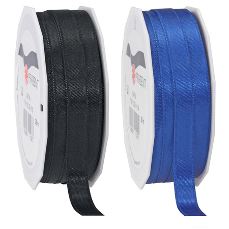 2x rolls satin ribbon black and blue - 1 cm x 25m per roll