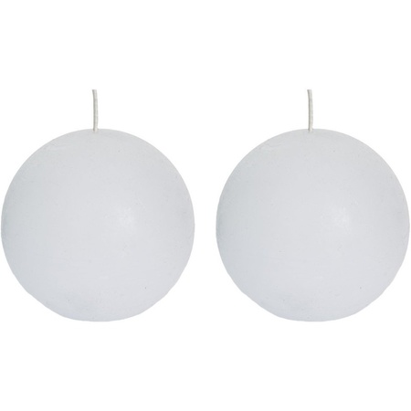 2x White rustic sphere/ball candles 8 cm 24 hours