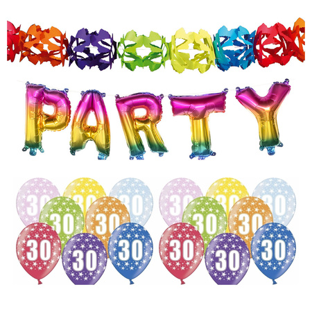 30 jaar feestartikelen pakket slingers/cijfer ballonnen/folie letters