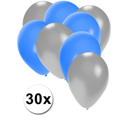 Zilveren en blauwe feestballonnen 30x