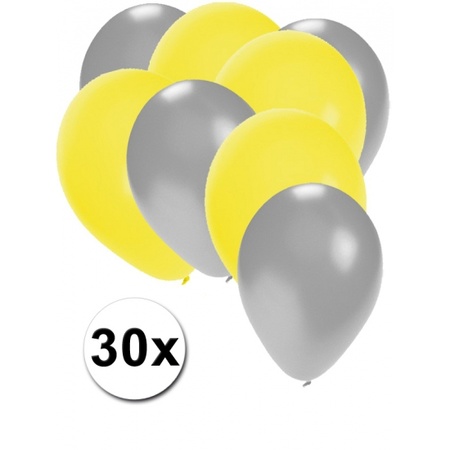 Zilveren en gele feestballonnen 30x
