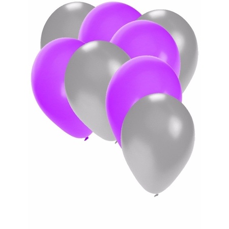 Zilveren en paarse feestballonnen 30x