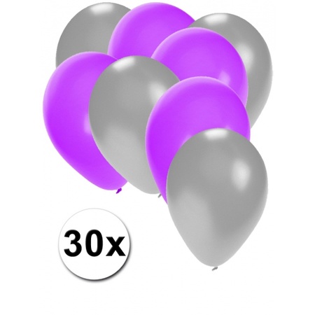 Zilveren en paarse feestballonnen 30x