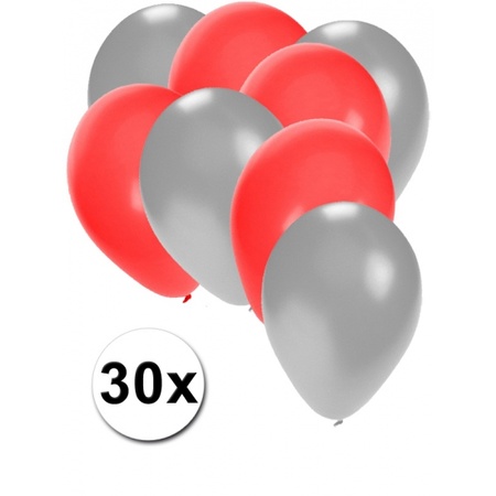 Zilveren en rode feestballonnen 30x