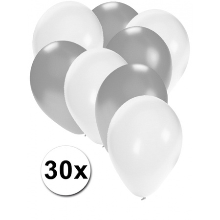 Wit en zilvere feestballonnen 30x