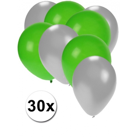 Zilveren en groene feestballonnen 30x