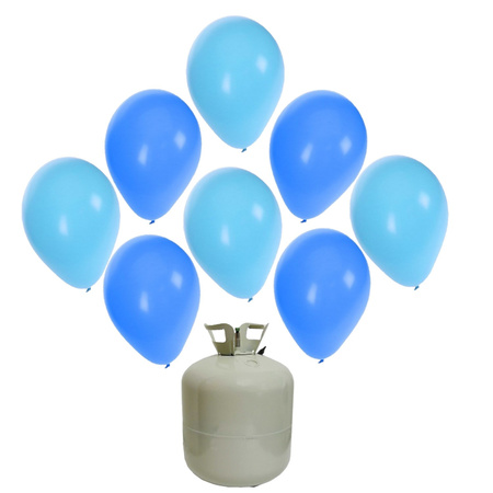 30x Helium balloons blue / light blue boy birth + helium tank/cilinder
