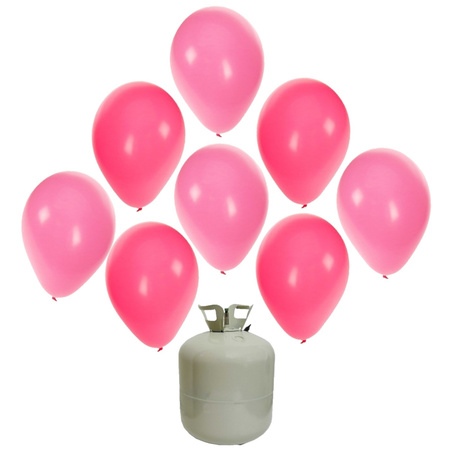 30x Helium ballonnen roze/licht roze 27 cm meisje geboorte + helium tank/cilinder