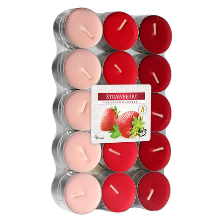 30x pieces Tea lights strawberries scented candles 4 burning hours 