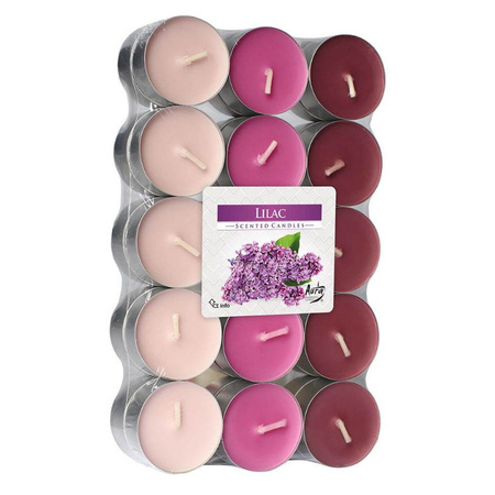 30x pieces Tea lights lilac scented candles 4 burning hours 