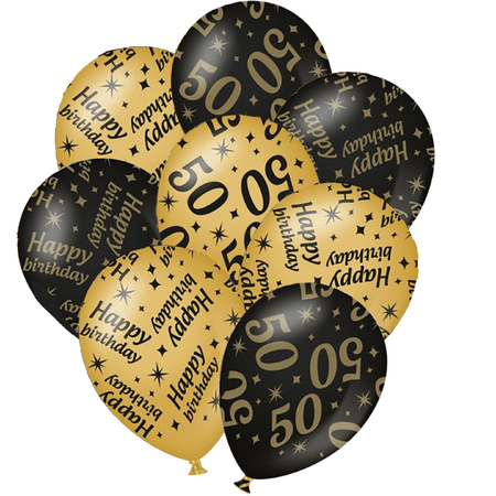 36x stuks leeftijd verjaardag ballonnen 50 jaar en happy birthday zwart/goud
